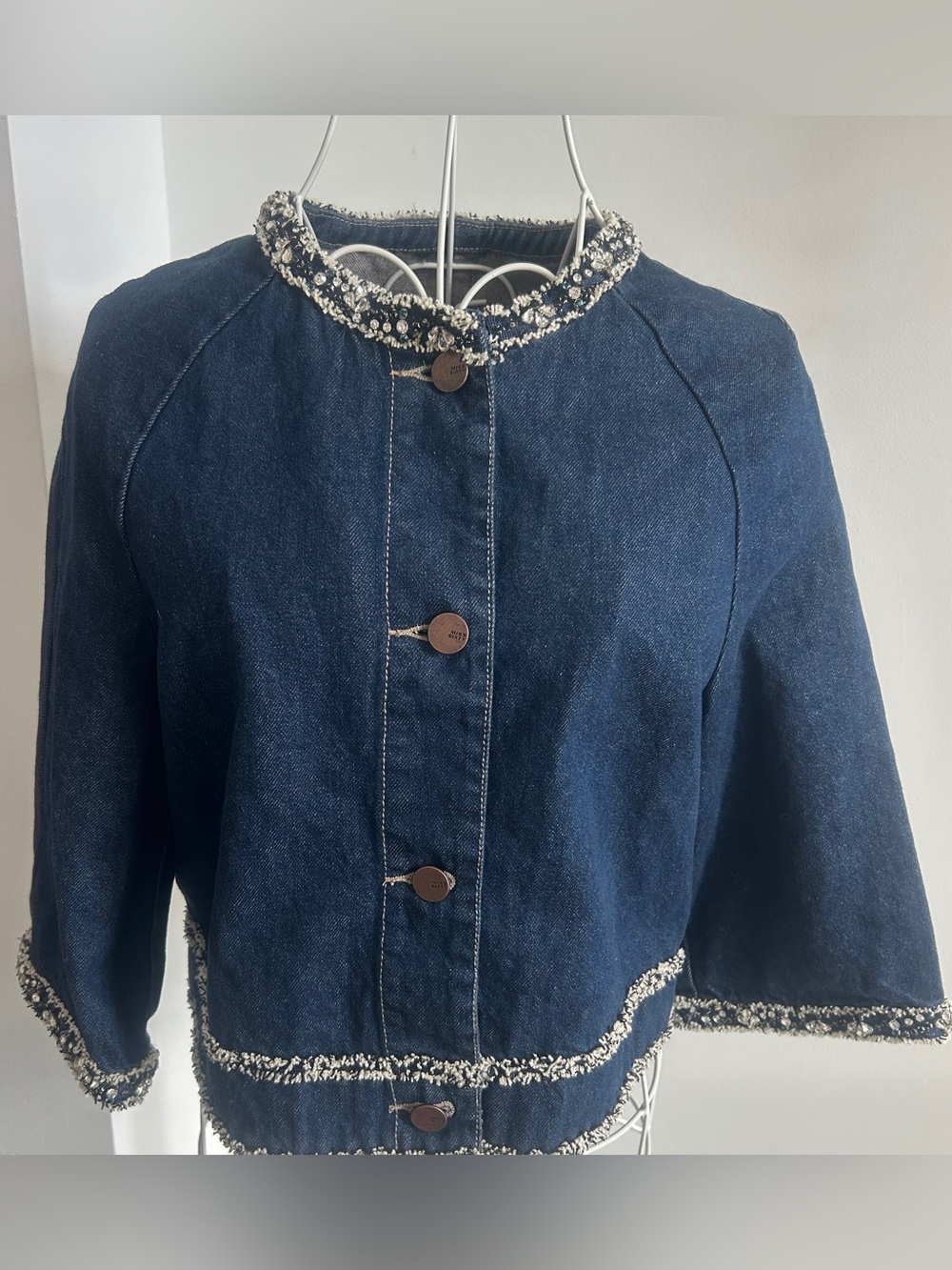 Miss Sixty Dark Blue Denim Jacket with Tweed Trim